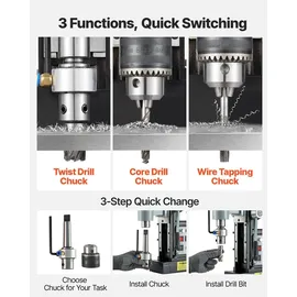 Vevor Magnetbohrmaschine 1,5 kW 60 mm Bohrdurchmesser 13000 N Leistung, Magnetbohrmaschine mit Morsekegel & einstellbarer Drehzahlen, M3-M16 Gewind...