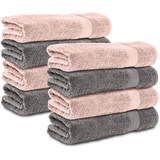 Komfortec 8er Handtücher 50x100 cm Set aus 100% Baumwolle, 470g/m2, Frottee, Weich, Anthrazit Grau/Rosa