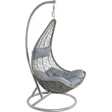 Estexo Hängesessel Polyrattan Hängekorb mit Gestell Hängestuhl Hängeschaukel Korb grau - Grau/Silber