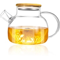 XURISEN Teekanne mit Siebeinsatz, 800ML Teekanne Glas mit Abnehmbarer Filter, Holzdeckel Hitzebeständige Hochborosilikat-Teekanne Sieb ideal für Tee, Blumentee und Saft