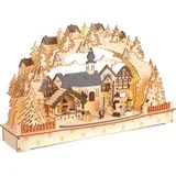 Brubaker 3D Lichterbogen - LED Schwibbogen - Großes Weihnachtsdorf 2025 - Weihnachtsbeleuchtung aus Holz Natur - 27 x 45 x 12 cm - Handbemalte Figuren - Weihnachtsdeko für Tisch & Fenster