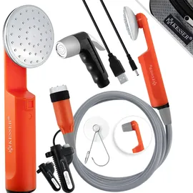 Kesser Campingdusche mit Akku Tauchpumpe Handbrause 2x 2200mAh-Lithium-Akku, Usb-ladekabel für Camping Garten - Auto - Outdoor Hundedusche Autoreinigung, Inkl. Tragetasche, Schwarz/Orange