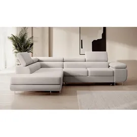 Selsey Ecksofa L-Sofa mit Schlaffunktion, Bettkasten, Ottomane links, Veloursbezug Creme