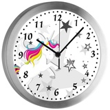 CreaDesign Funkwanduhr Funkuhr, Kinder Wanduhr, Kinderuhr, Kinderzimmer Pegasus Sterne grau (geräuscharmes Uhrwerk) grau