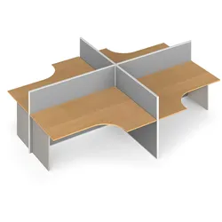 Tischtrennwand-Set mit ergonomischem Tisch PRIMO, geöffnet, Textil, 4 Plätze, grau/Buche