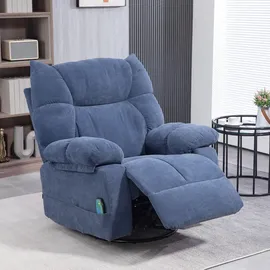 Homcom Relaxsessel mit Massagefunktion, Elektrisch Fernsehsessel mit Wärmfunktion, Liegefunktion, Drehbar Massagesessel Blau Kunststoff, 90x98x98 cm, Wohnzimmer, Sessel,
