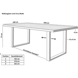 möbelliebling Baumkante 240 x 77 x 100 cm silber