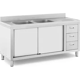 Royal Catering Spülenschrank 2 Becken - - Edelstahl - 400 x 400 x 300 mm