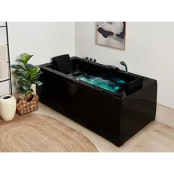 Whirlpool Badewanne schwarz mit LED rechts 183 x 90 cm VARADERO