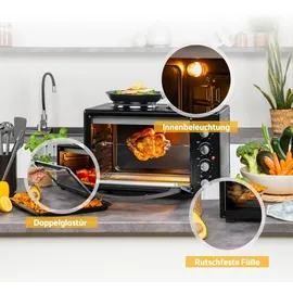 tzs-first-austria TZS First Austria - Minibackofen mit Kochplatten 45L 3200 Watt, und Drehspieß, 45 Liter