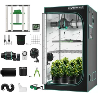 Mars Hydro Smart Growzelt Komplettset,FC-E3000 App Fernbedienung Dimmbar Light,100X100X180cm 1680D Hohe Reflektivität Mylar Grow Box Komplettset,4" intelligente App-Steuerung Belüftungssat