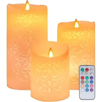 Flammenlose Kerzen, 18-tasten-fernbedienung Für Farbwechselnde Led-kerzen, 24-stunden-timer, 3er-pack - Crezuo