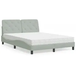 Bett mit Matratze – Hellgrau, 140x190 cm, Samt – Luxuriöser Komfort für dein Schlafzimmer
