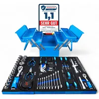 DeTec. Werkzeugkiste blue Edition | klassischer Metall-Werkzeugkasten gefüllt mit