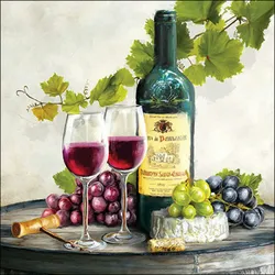 20 Servietten Papier 33x33cm 3-lagig - hochwertige Einweg Papierservietten Wein Motiv Flasche Gläser Trauben Käse Tischdeko Party Genuss Abendessen