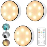 ibettertec LED Wandleuchte unterbauleuchte Touch-Licht Schrankleuchte mit Fernbedienung dimmbar, Timer Runder Unterschrank Küche kabellose magnetische Touch-Schrankleuchte, Küchenlampe Deckenleuchte Kaltweiß für Küche Bad Schlafzimmer Flur Keller Die 3 LED-Nachtlichter werden, LED Deckenleuchte Deckenlampe 6500K Wasserdichte Badezimmer lampe weiß