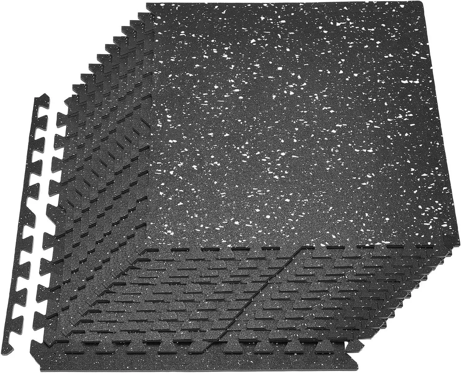 VEVOR 24 x Puzzlematte Bodenschutzmatte 610 x 610 x 10 mm, Hochdichte EVA-Schaumstoffmatte, Ineinandergreifende Fitnessmatte Gymnastikmatte Sportmatte, Trainingsmatte (Schwarz) mit Weißen Punkten
