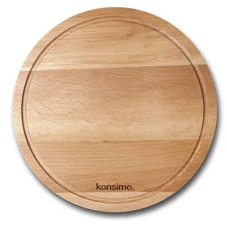 konsimo ORIOLUS Holz Schneidebrett Rund Holzbrett Groß Massive Buche - 25x1,5 cm Braun