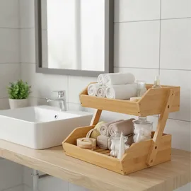 Relaxdays Obst Etagere Bambus, 2 Etagen, HBT 26,5x30x25 cm, Korbetagere, Obst, Gemüse & Gebäck, Obstschale Küche, Natur