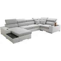 All4All Ecksofa mit Schlaffunktion Passe 335 cm x 205 cm - Wohnlandschaft U-Form - Schlafsofa mit Bettkasten - XXL Sofa - Groß - Gewebe mit Kunstleder -Grau/Weiß - Linke Seite 26