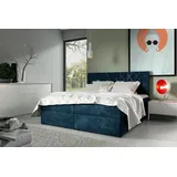 Boxspring Bett mit gestepptem Kopfteil EUGENA – 180x200, blau + ER Topper - Blau