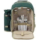 anndora Picknickrucksack mit Kühlfach grün + Zubehör 15 teilig - 2 Personen