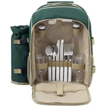 anndora Picknickrucksack mit Kühlfach grün + Zubehör 15 teilig - 2 Personen
