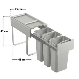Svita Einbaumülleimer 30L (3x10L) 3 Fächer mit Deckel Mülltrennsystem - Grau