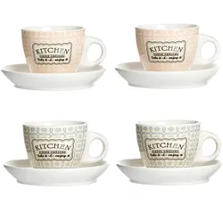 Ritzenhoff 4er Set Retro Kitchen Espressotasse 80ml Untertasse Blau Rose Mokka