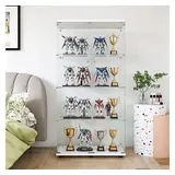 Simurq Glasvitrine Standvitrine aus gehärtetes Glas, Vitrinenschrank mit Glastüren (Glas vitrine mit 2 Glastür und 4 Lagen,Glasschrank mit Schloss) Sammlervitrine mit Kippsicherung,Modernes rahmenloses Design weiß