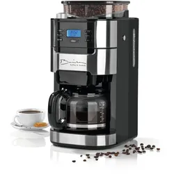 Barista Kaffeemaschine mit Mahlwerk inkl. Glaskanne - 12 Tassen für Bohnen & Pulver - 1.5l Kaffeekanne - 900W Edelstahl/Schwarz