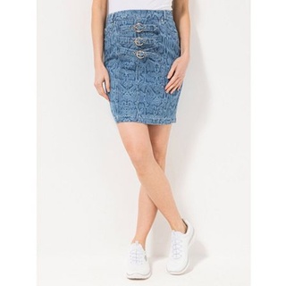 ICONIC by Marina Hoermanseder Jeansrock Schnallendetails gerade Form