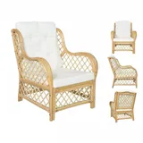 vidaXL Sessel mit Kissen Natur-Rattan und Leinen