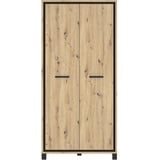 Forte Kleiderschrank mit 2 Türen, Holzwerkstoff, Artisan Eiche kombiniert mit Schwarz Eiche, 99,1 x 209 x 60,3 cm