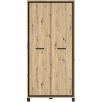 Forte Kleiderschrank mit 2 Türen, Holzwerkstoff, Artisan Eiche kombiniert mit Schwarz Eiche, 99,1 x 209 x 60,3 cm