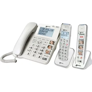 Geemarc Pack SENIOR 295 Schnurgebundenes Seniorentelefon Anrufbeantworter, Foto-Tasten, inkl. Mobilteil Beleuchtetes Display Weiß