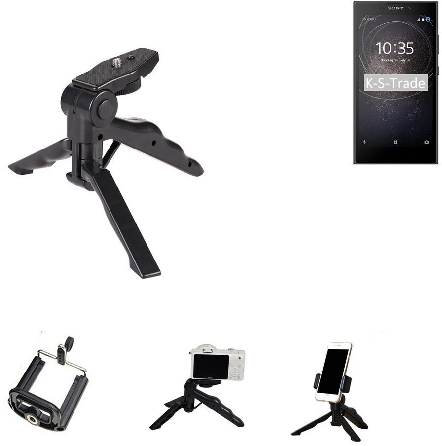 K-S-Trade für Sony Xperia L2 Dual-SIM Smartphone-Halterung, (Stativ Tisch-Ständer Dreibein Handy-Stativ Ständer Mini-Stativ) schwarz