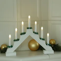 LED Lichterbogen Schwibbogen Weihnachtsleuchter 7 Kerzen Timer L: 39cm weiß
