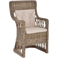 Krines Home Esszimmerstuhl Rattan Esszimmer-Sessel nordischer Stil Rattanstuhl Esszimmerstuhl, mit Armlehne, gerade Rückenlehne grau