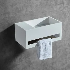 Bernstein - Wandwaschbecken Ba2105 Mineralguss 35,5x20x16cm Weiß Matt Mit Handtuchhalter Ablagefläche Links Ohne Blende