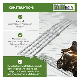 Trutzholm 1 x Auffahrrampe 230 cm Traglast 680 kg Alu klappbar grau Riffelstab Rampe Verladerampe