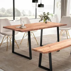 Kadima Design Esszimmertisch Massiv mit Baumkante Industrial-Look  180x90 cm  Goldbraun-Schwarz  Unikat  Tarn Kollektion