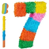 Relaxdays Pinata Zahl mit Stab und Maske Gelb,Grün,Orange