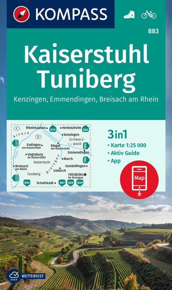 Kompass Wanderkarte 883 Kaiserstuhl  Tuniberg  Kenzingen  Emmendingen  Breisach Am Rhein 1:25.000  Karte (im Sinne von Landkarte)