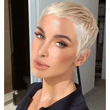 ccXrC Kurze Pixie Cut Perücken für Frauen mit Pony, natürlich gewelltes Synthetisches Haar, hitzebeständig, Faser Haar Ersatz Perücke