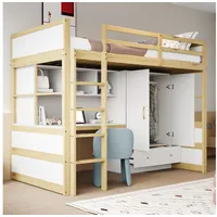 HAUSS SPOLE Hochbett 90x200 cm, Mit Leiter, Mit Schreibtisch, Mit Kleiderschrank Holzfarbe beige