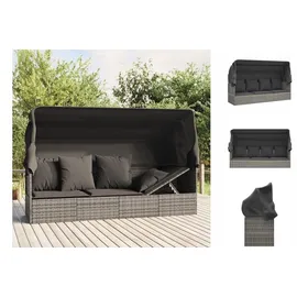 vidaXL Outdoor-Loungebett mit Dach und Kissen Grau Poly Rattan