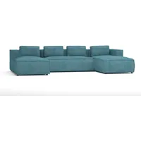 s-style möbel - Moderne Wohnlandschaft aus Türkis Cord mit weichem Sitz, B/T/H: 327 cm / 176 cm / 64 cm - Türkis
