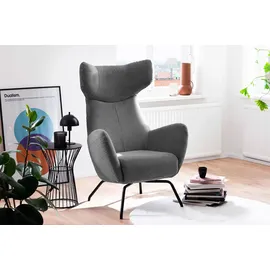 KAWOLA Ohrensessel LOTTE Cord 79 x 117 x 79 cm Grau mit Hocker
