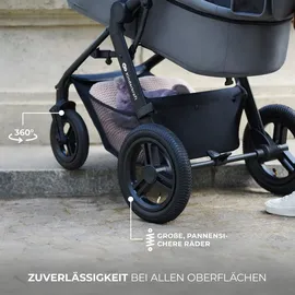 Kinderkraft MOOV2 AIR Kinderwagen 3 in 1 Kinderwagenset bis 26 kg mit Kindersitz I-SIZE 40-75 cm, Buggy Funktion, Liegeposition verstellbar, Große ausziehbare Verdeck, Aufblasbare Räder, Hellgrau